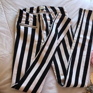 black and white striped jeans with real zippers
